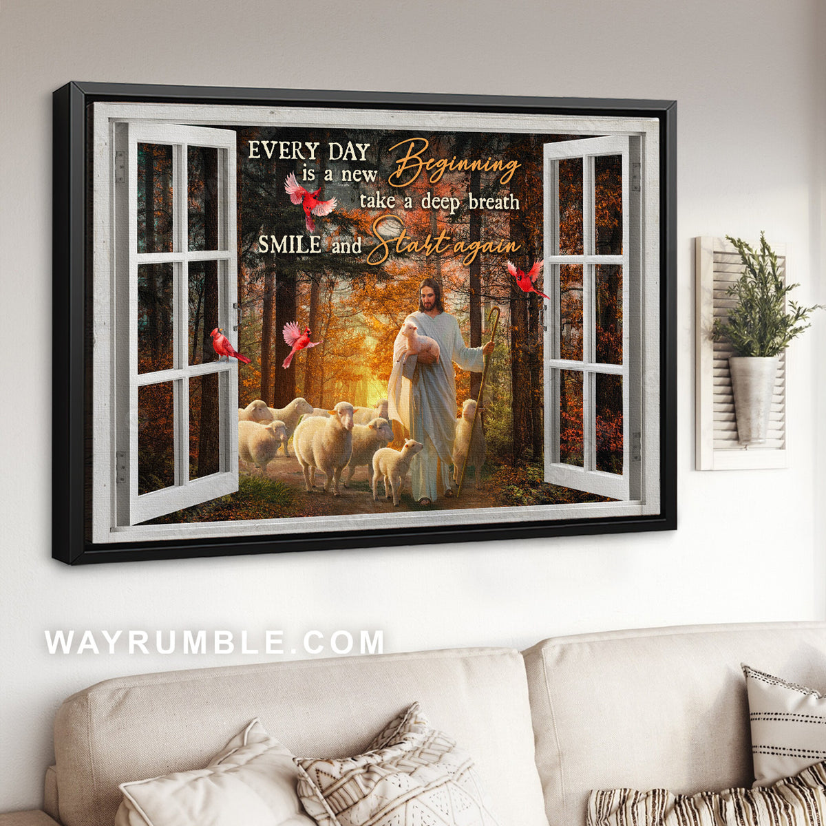 Jesus calls, Walking with Jesus, Animal of God, Every day is a new beginning - Jesus Landscape Canvas Prints, Christian Wall Art