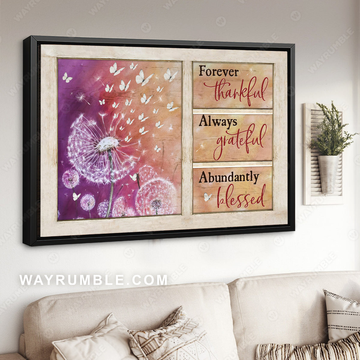 White dandelion, Galaxy background, Pretty butterfly, Forever thankful - Jesus Landscape Canvas Prints, Home Decor Wall Art