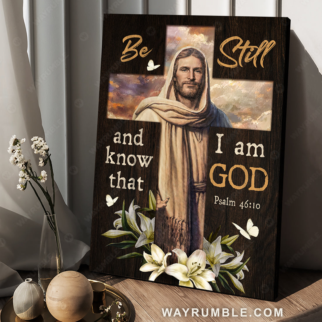 The face of Jesus, Lily garden, Cross, Be still and know that I am God - Jesus Portrait Canvas Prints, Christian Wall Art