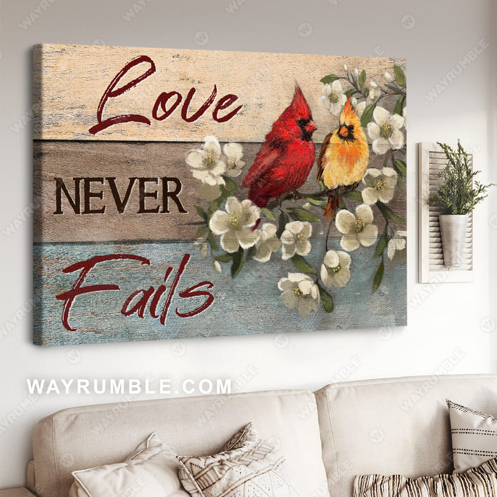 Skeleton flower, Beautiful cardinal, Spring drawing, Love never fails - Jesus Landscape Canvas Prints, Christian Wall Art