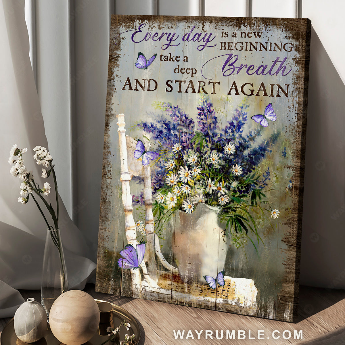 Beautiful lavender, Daisy, Purple butterfly, Every day is a new beginning - Jesus Portrait Canvas Prints, Home Decor Wall Art