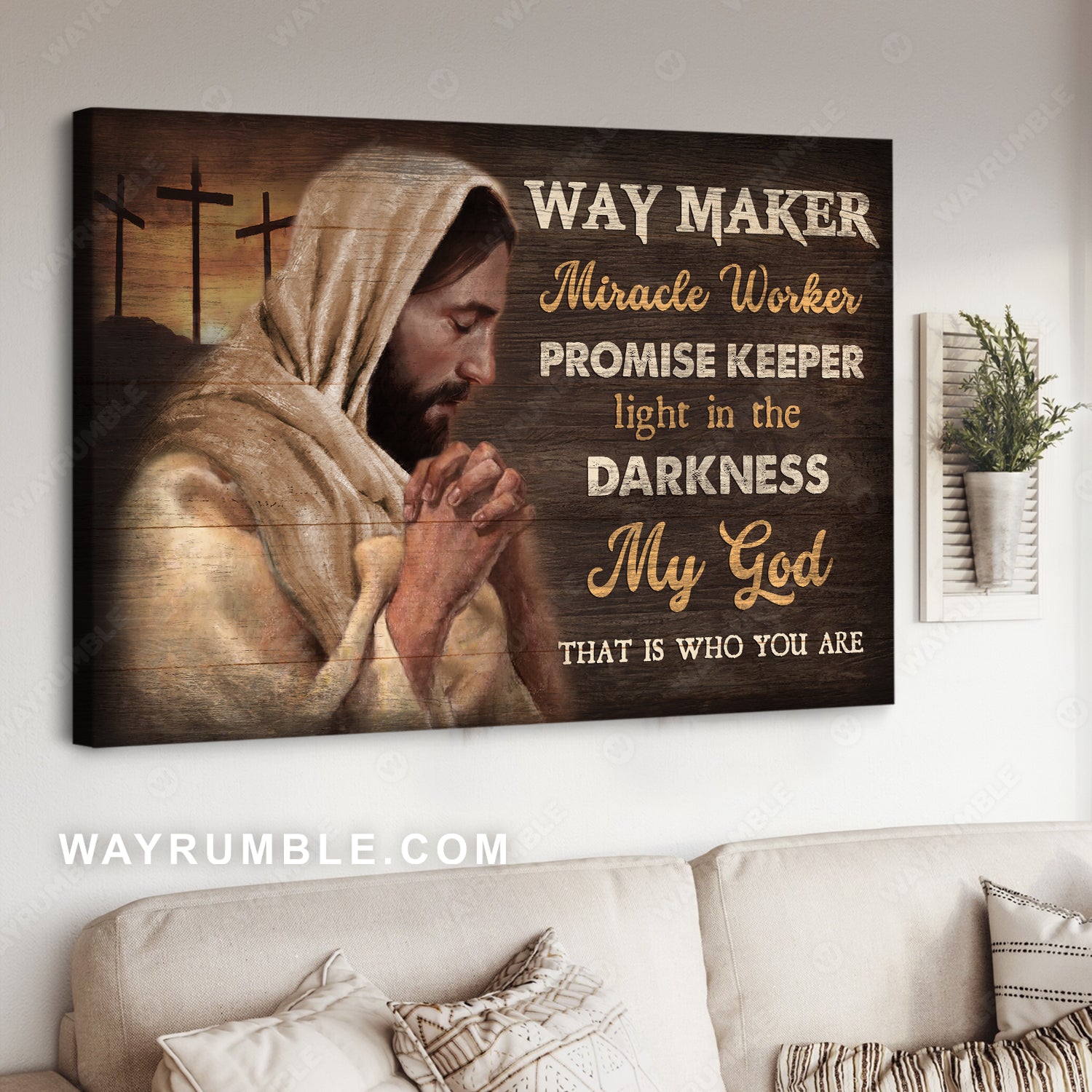 Praying painting, The life of Jesus, Cross symbol, Way maker, Miracle worker - Jesus Landscape Canvas Prints, Christian Wall Art