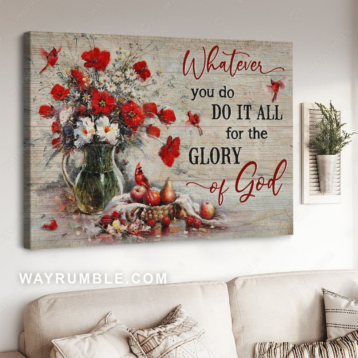 Watercolor poppy, Red cardinal, Apple drawing, Whatever you do - Jesus Landscape Canvas Prints, Christian Wall Art