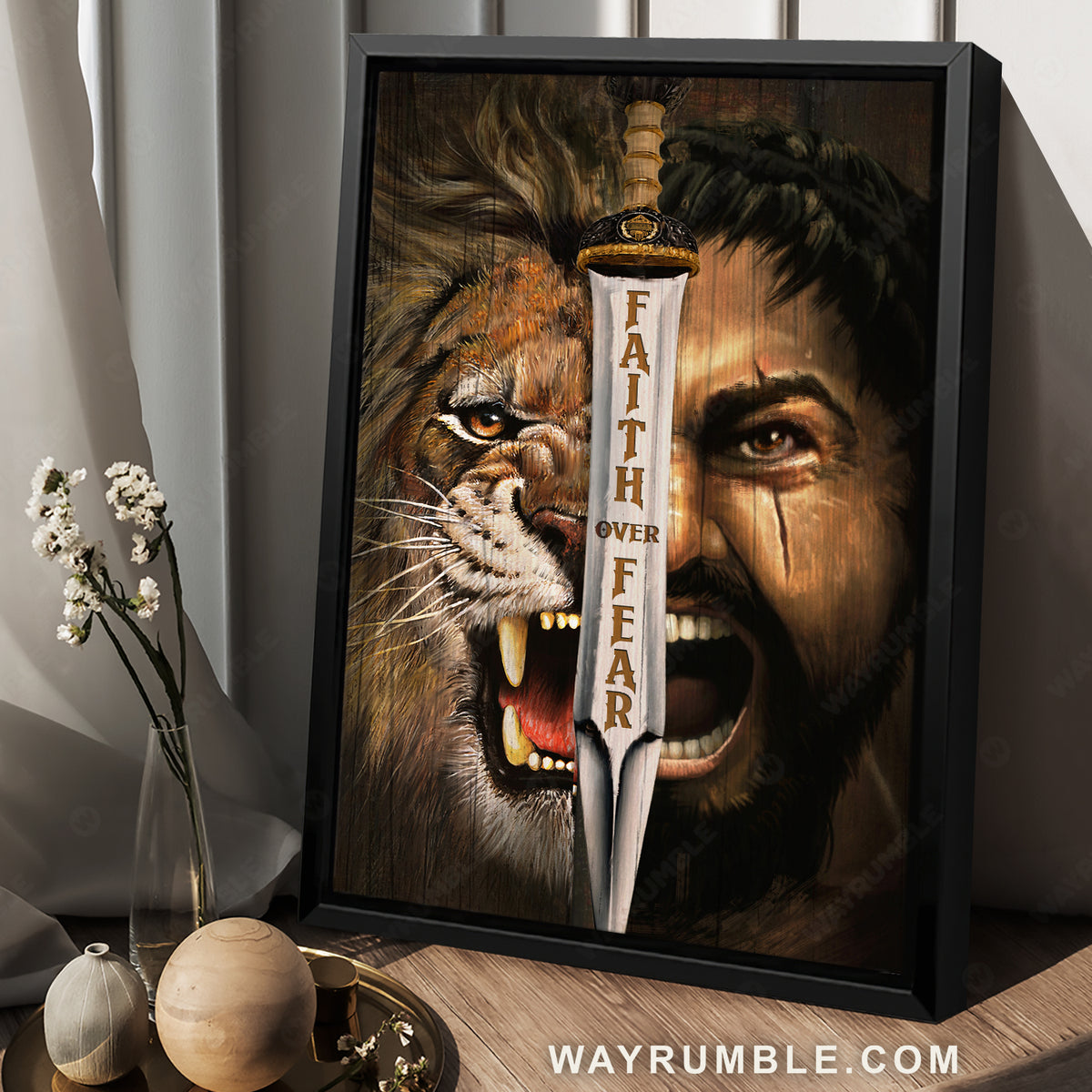 Stunning Jesus painting, Angry lion, Faith over fear - Jesus Portrait Canvas Prints, Christian Wall Art