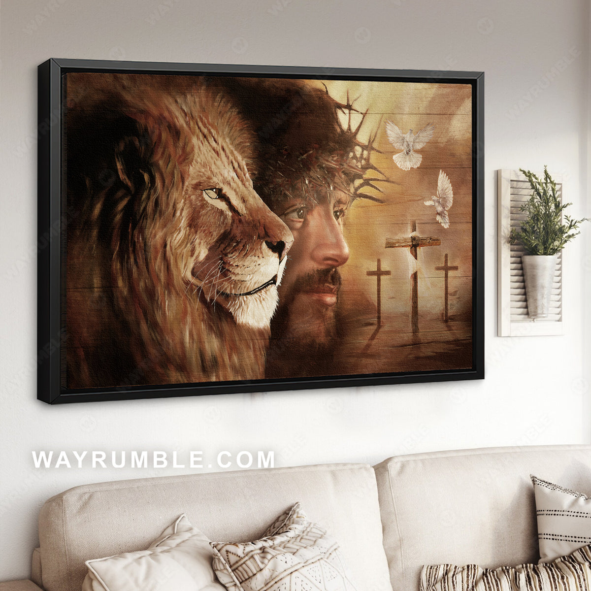 Lion of Judah, The face of Jesus, White dove drawing - Jesus Landscape Canvas Prints, Christian Wall Art