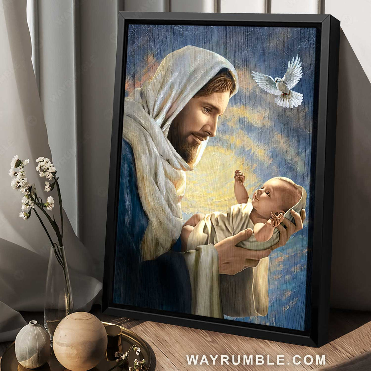 Stunning Jesus painting, Unique baby, White dove symbol, Jesus is King - Jesus Portrait Canvas Prints, Home Decor Wall Art