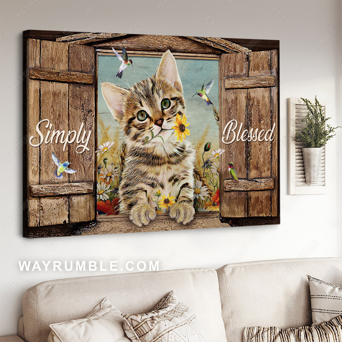 Dream cat, Yellow daisy, Colorful hummingbird, Simply blessed - Jesus Landscape Canvas Prints, Christian Wall Art
