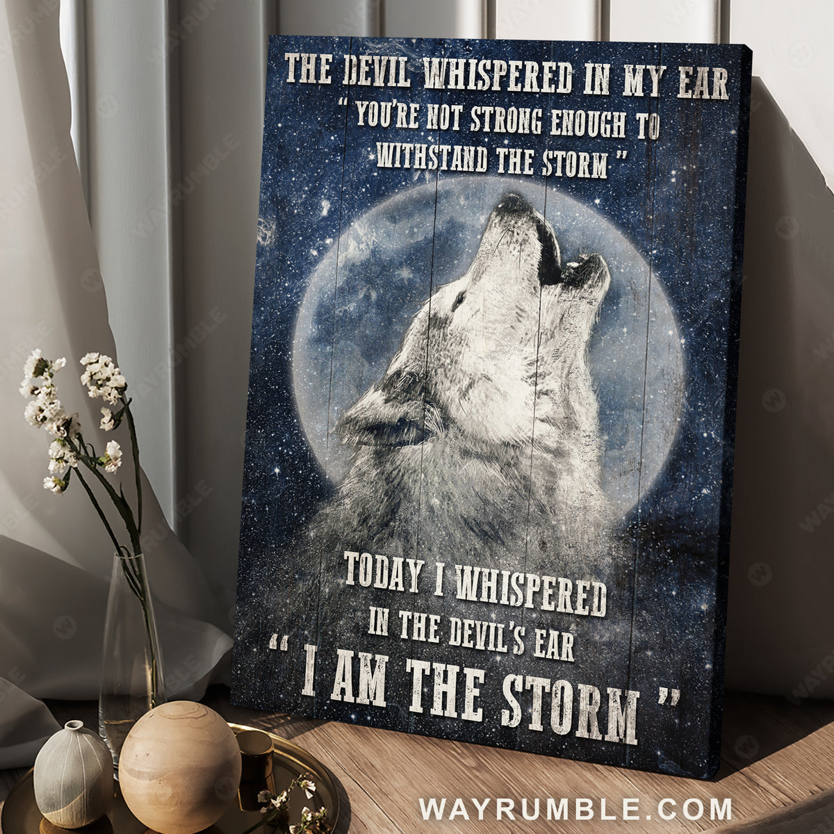 Grey wolf, Beautiful night, Full moon painting, The devil whispered in my ear - Jesus Portrait Canvas Prints, Christian Wall Art