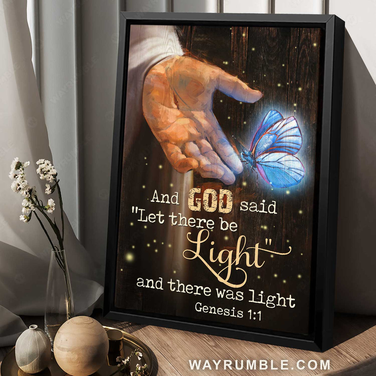 Stunning butterfly, Jesus's hand, Firefly drawing, Let there be light - Jesus Portrait Canvas Prints, Home Decor Wall Art