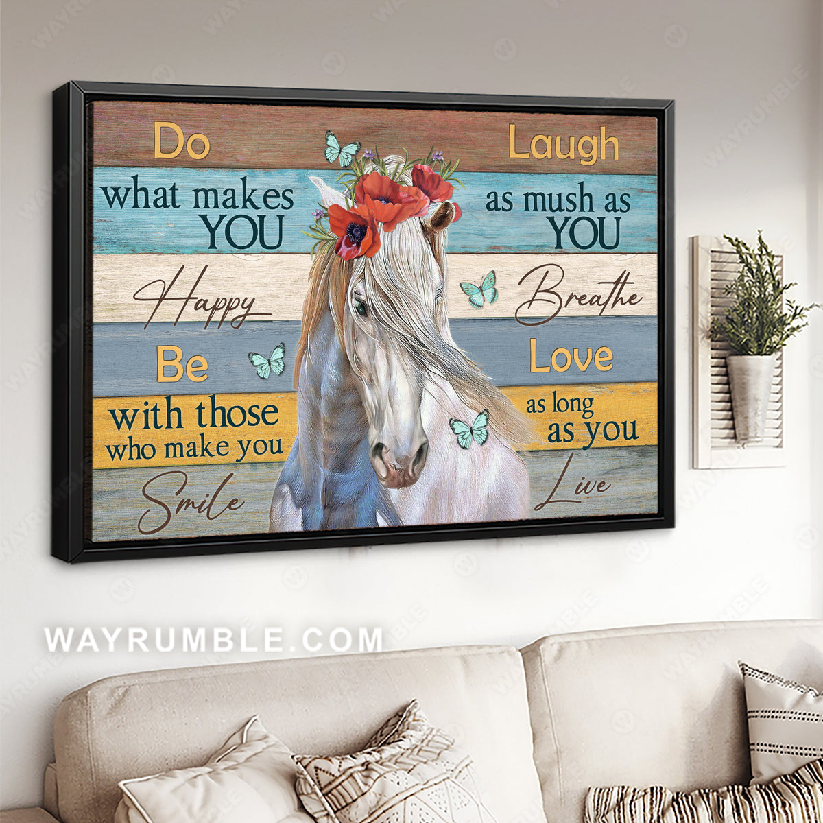 White horse, Poppy flower wreath, Butterfly, Do what makes you happy - Jesus Landscape Canvas Prints, Christian Wall Art