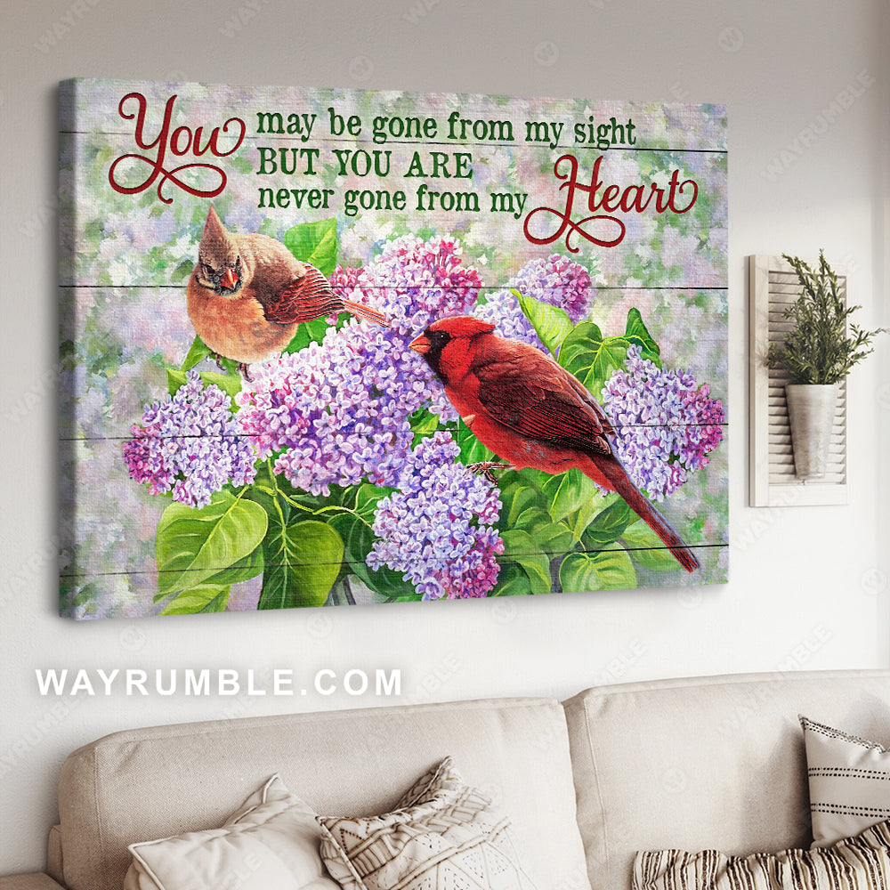 Purple hydrangea, Cardinal drawing, You are never gone from my heart - Jesus Landscape Canvas Prints, Christian Wall Art