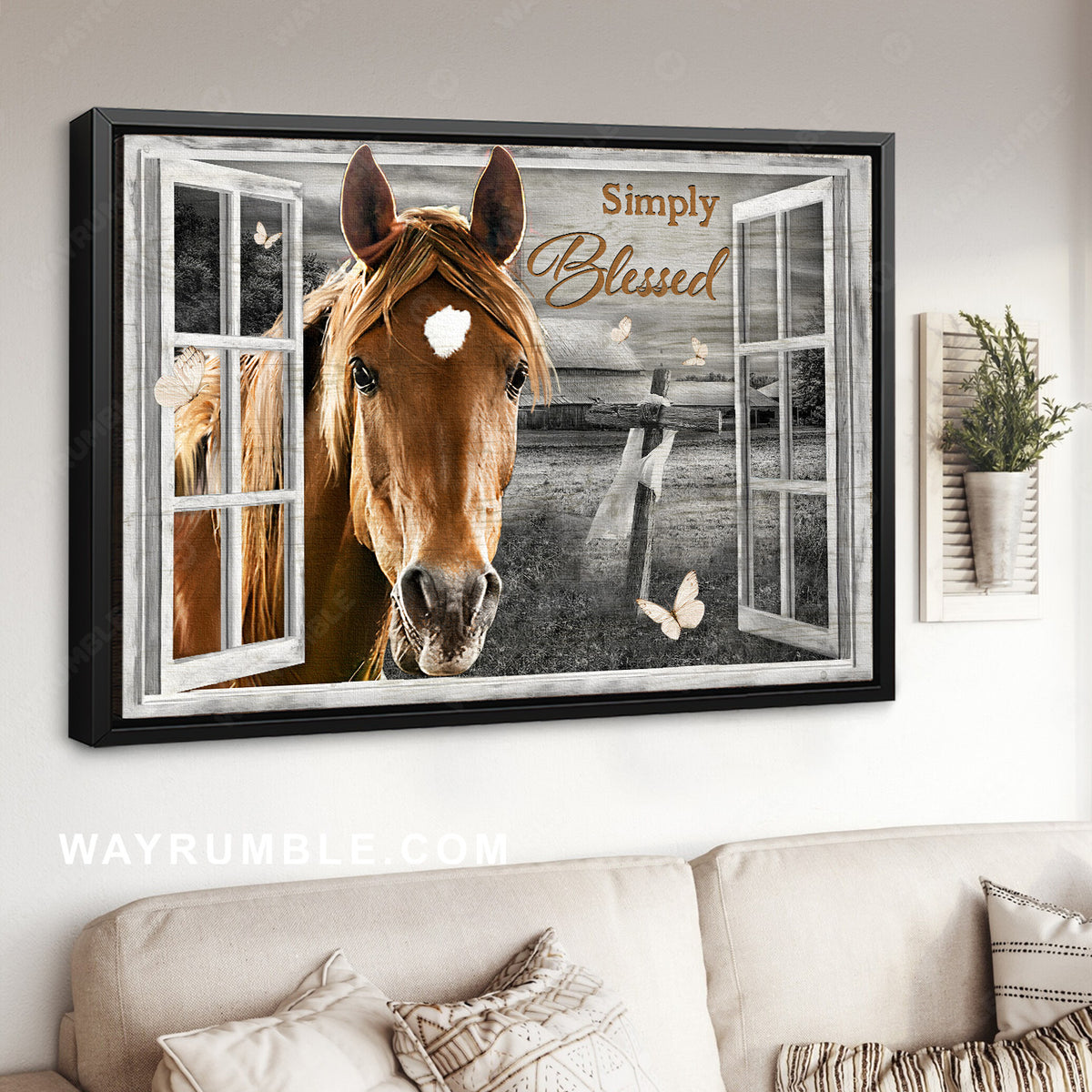 Quarter horse, Black and white painting, White butterfly, Simply blessed - Jesus Landscape Canvas Prints, Home Decor Wall Art
