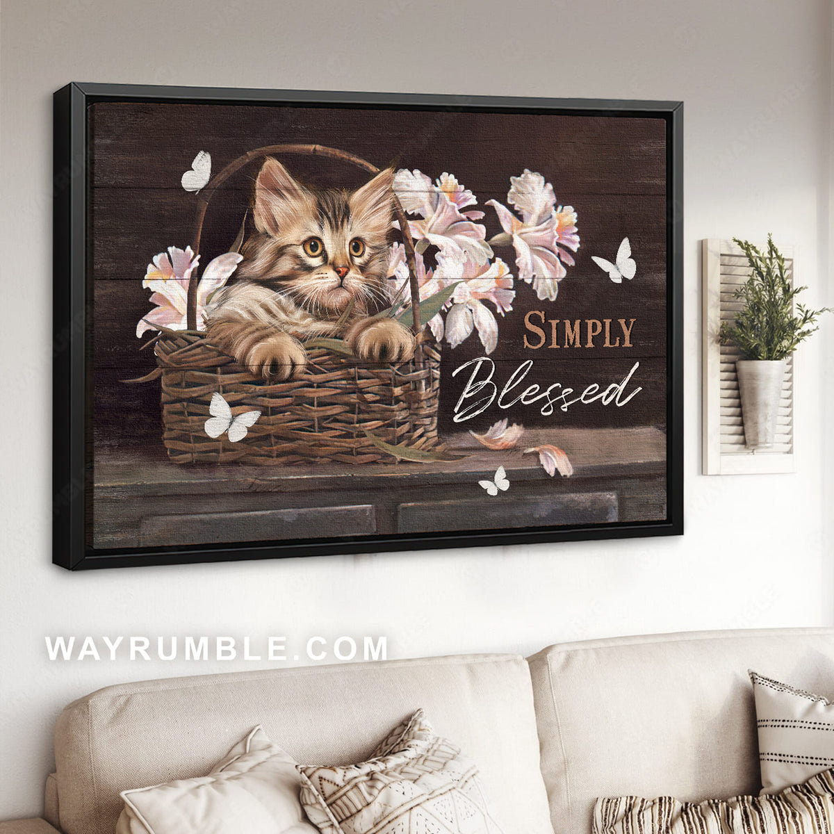 Beautiful cat, Light pink flower, Pretty butterfly, Simply blessed - Jesus Landscape Canvas Prints, Christian Wall Art
