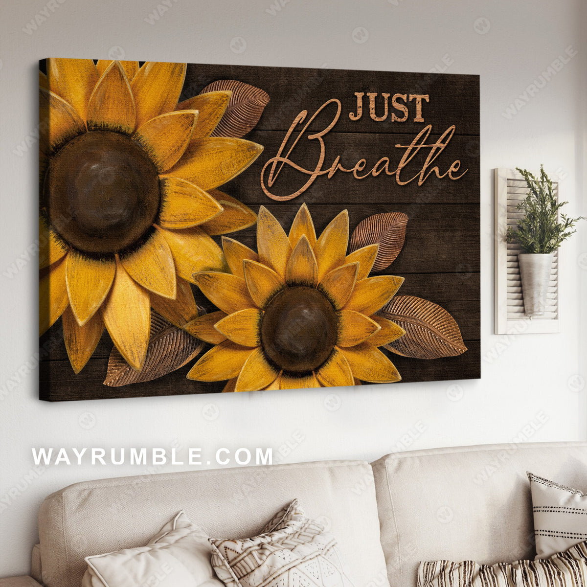 Sunflower painting, Vintage drawing, Just breathe - Jesus Landscape Canvas Prints, Christian Wall Art