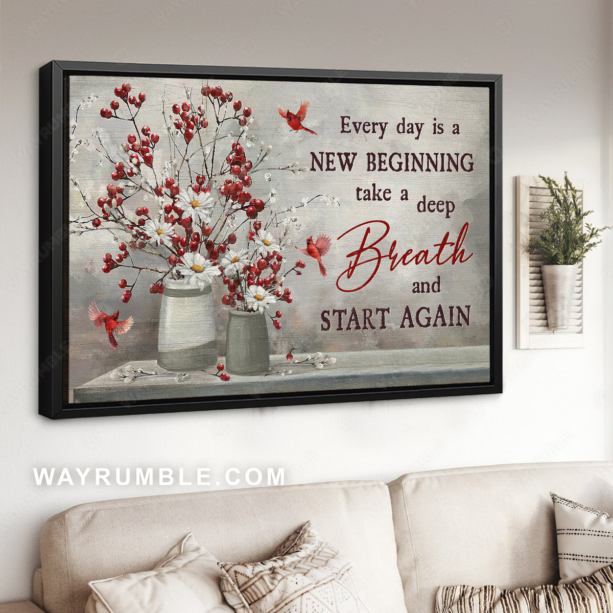 Red cranberry, Daisy flower, Cardinal, Every day is a new beginning - Jesus Landscape Canvas Prints, Christian Wall Art