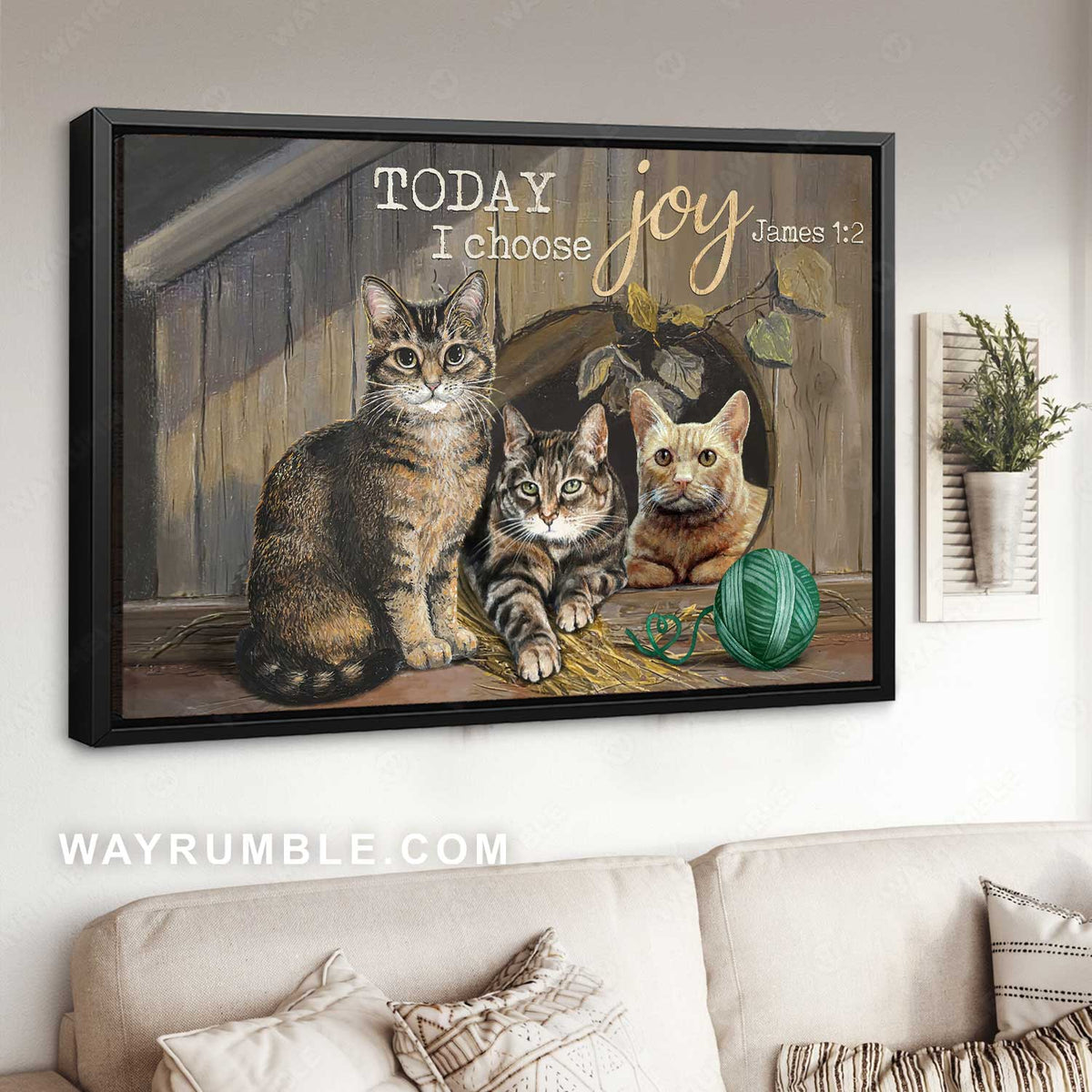 Gift for cat lover, Little cat, Wooden house, Today I choose joy - Jesus Landscape Canvas Prints, Home Decor Wall Art