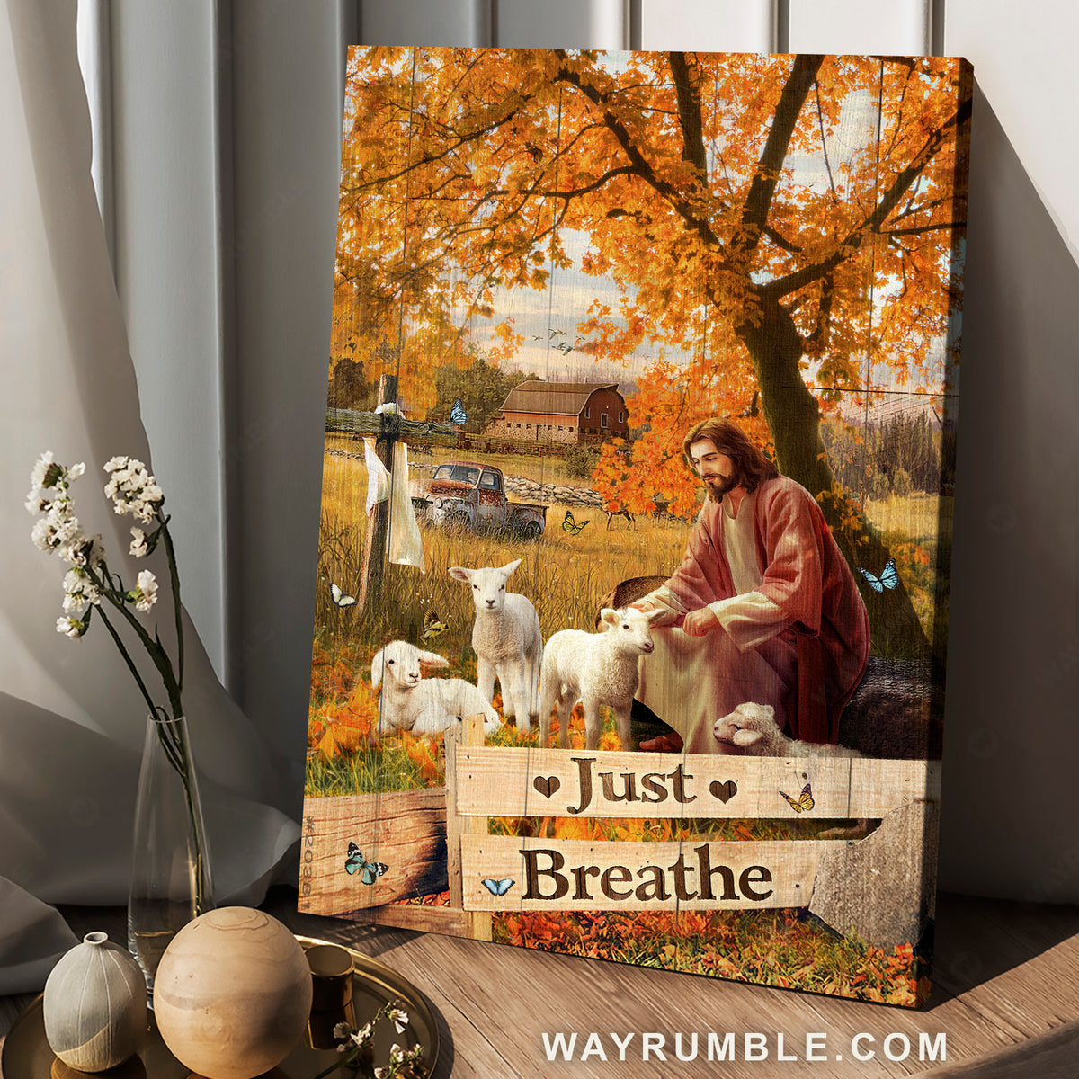 Pretty autumn forest, Lamb of God, Cross painting, Just breathe - Jesus Portrait Canvas Prints, Christian Wall Art
