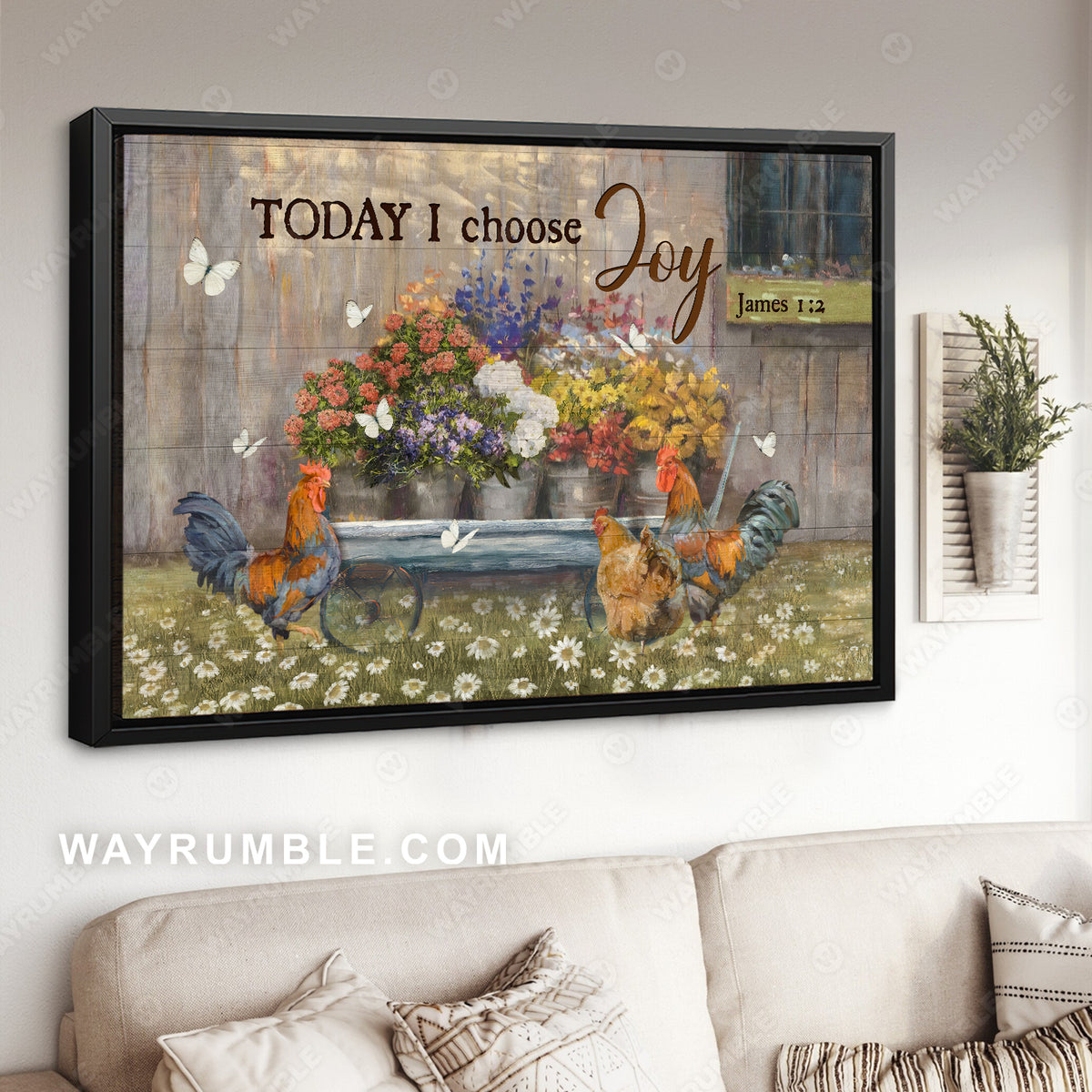 Rooster painting, Colorful flower, Daisy garden, Today I choose joy - Jesus Landscape Canvas Prints, Christian Wall Art