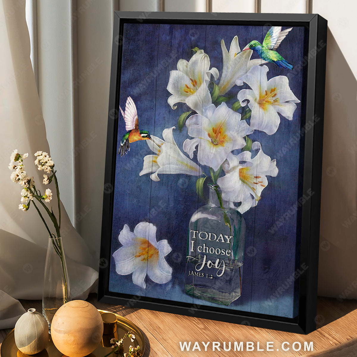 White lily vase, Watercolor hummingbird, Today I choose joy - Jesus Portrait Canvas Prints, Christian Wall Art