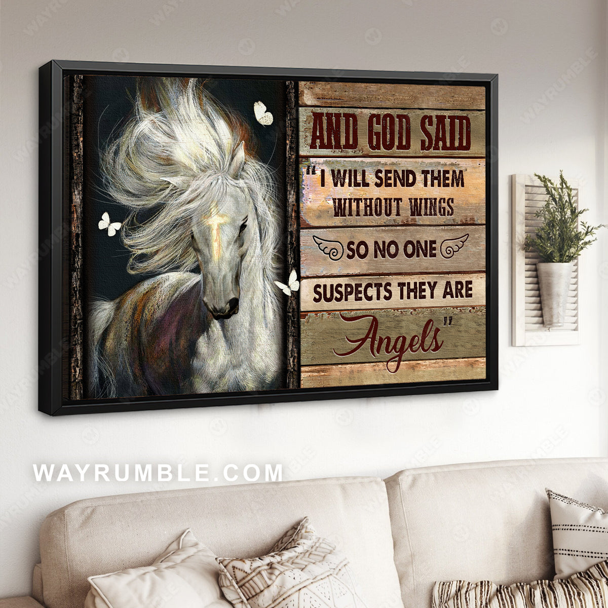 Beautiful horse, Golden cross, White butterfly, I will send them without wings - Jesus Landscape Canvas Prints, Christian Wall Art