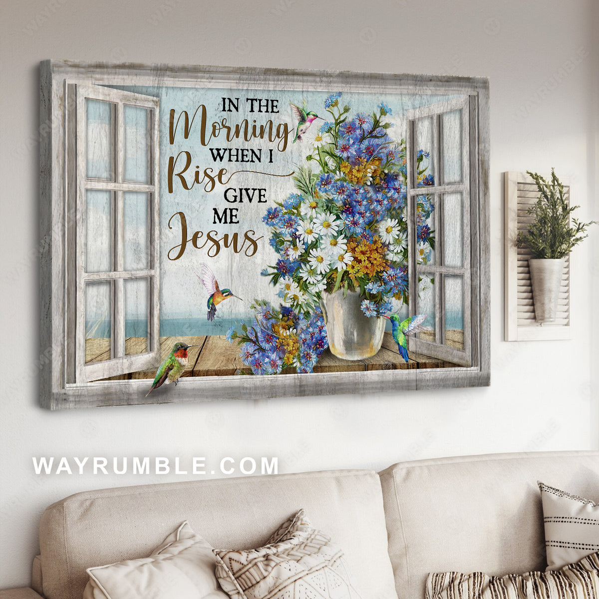 Pretty flower, Hummingbird drawing, In the morning when I rise - Jesus Landscape Canvas Prints, Christian Wall Art