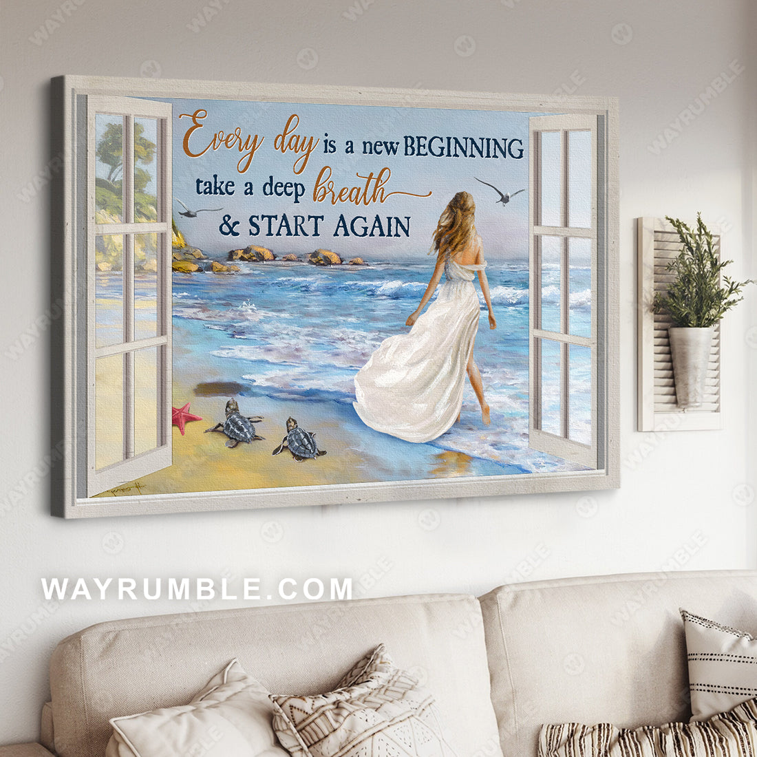Beautiful girl, Summer vibe, Turtle, Every day is a new beginning - Jesus Landscape Canvas Prints, Christian Wall Art