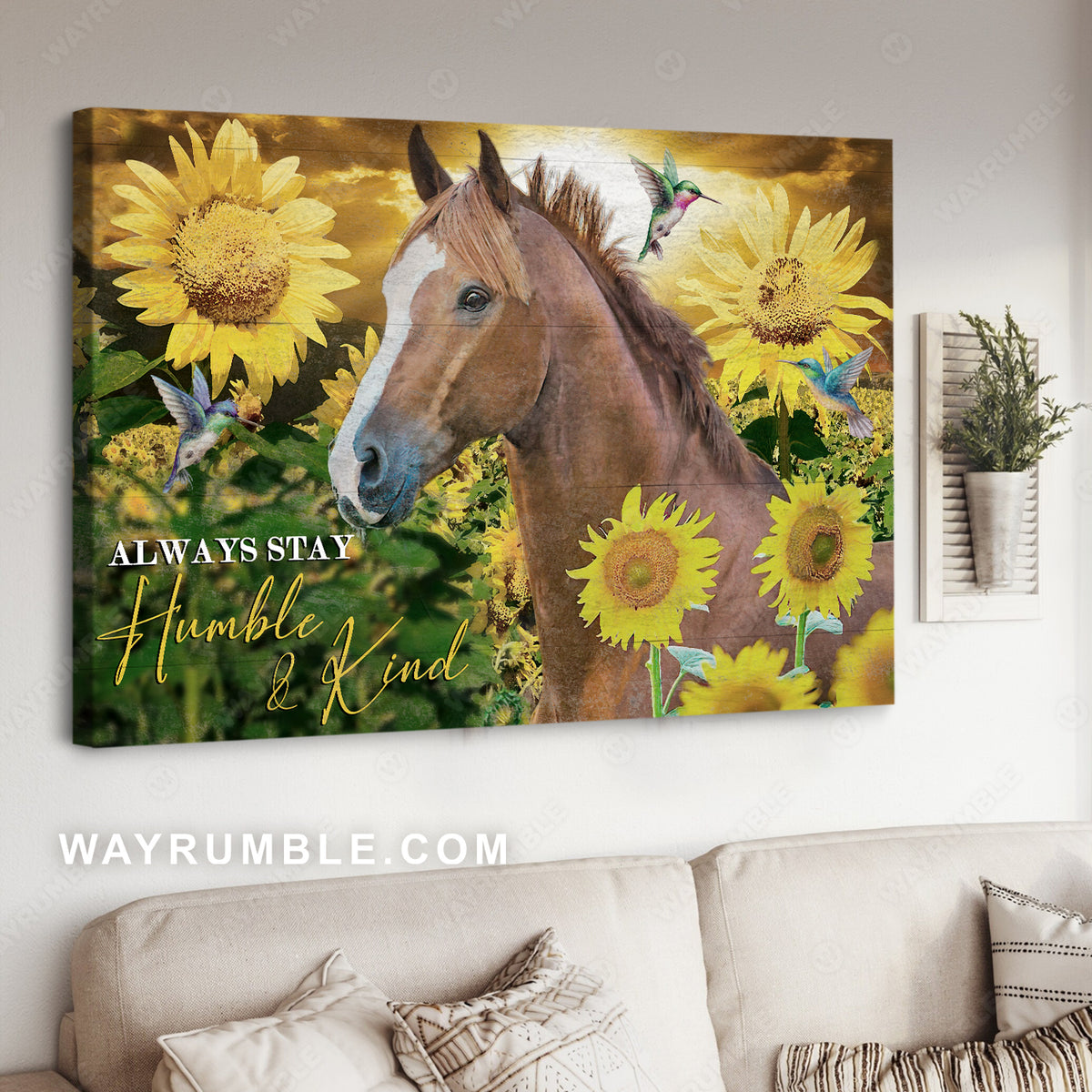 Dream horse, Brilliant sunflower field, Always stay humble and kind - Jesus Landscape Canvas Prints, Christian Wall Art