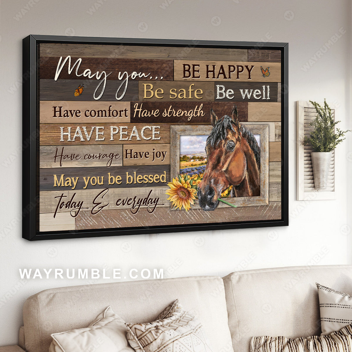Watercolor horse, Sunflower, May you be blessed today and everyday - Jesus Landscape Canvas Prints, Christian Wall Art