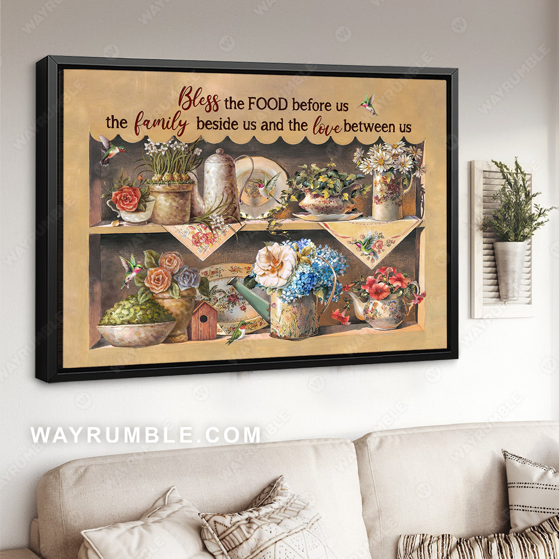 Brilliant garden, Colorful flower, Cute hummingbird, Bless the food before us - Jesus Landscape Canvas Prints, Christian Wall Art
