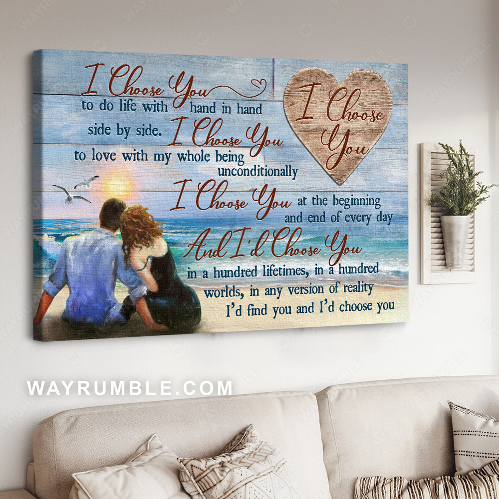 Beautiful couple, Blue ocean, Sunset drawing, And I'd choose you - Jesus Landscape Canvas Prints, Christian Wall Art