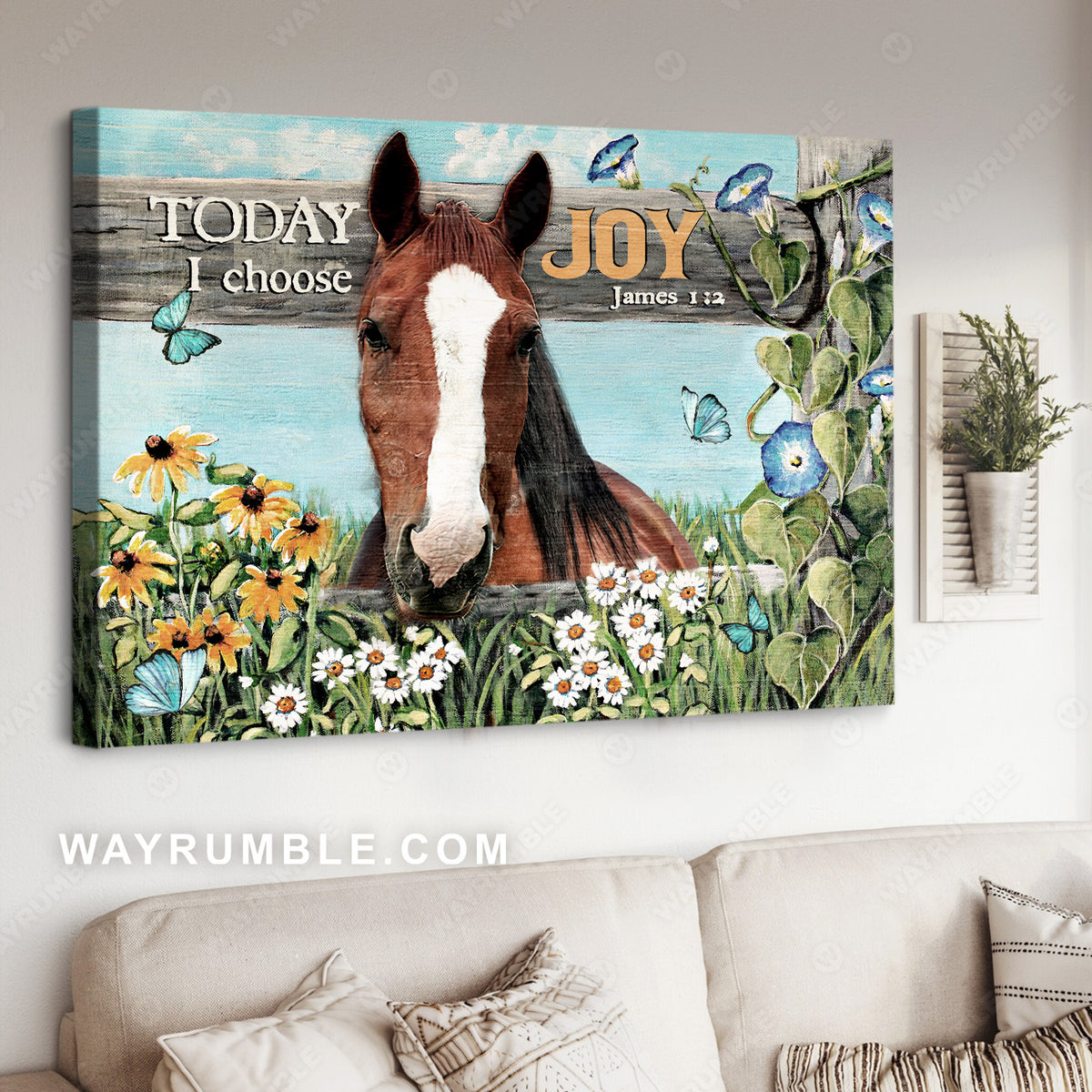 Horse artwork, Flower garden, Meadow land, Today I choose joy - Jesus Landscape Canvas Prints, Christian Wall Art