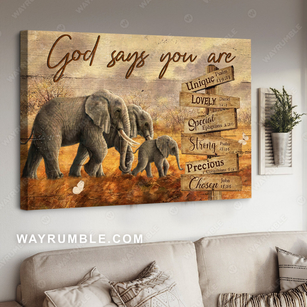 Stunning elephant, Rice field, White butterfly, God says you are lovely - Jesus Landscape Canvas Prints, Home Decor Wall Art