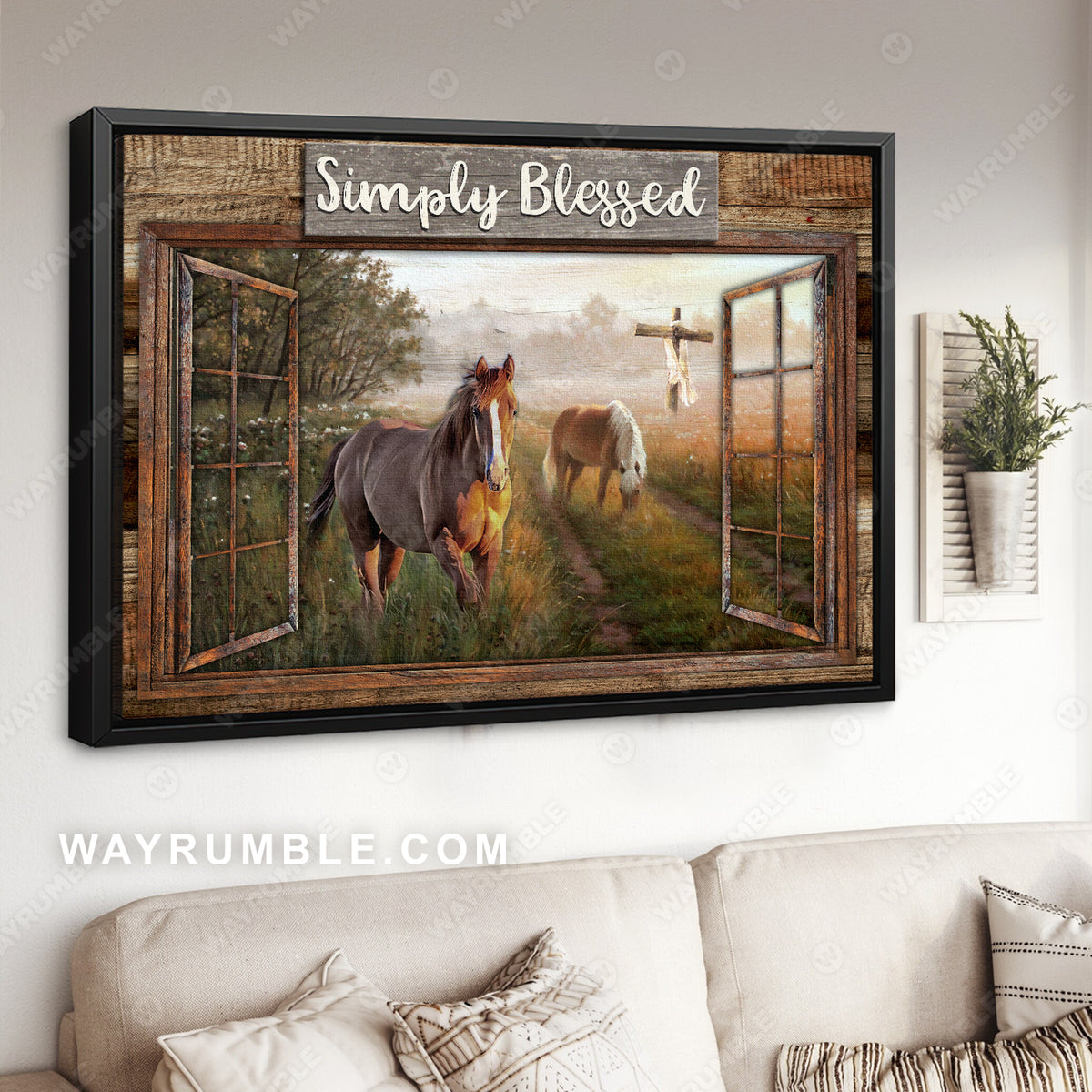 Dream horses, Green meadow land, Countryside painting, Simply blessed - Jesus Landscape Canvas Prints, Wall Art