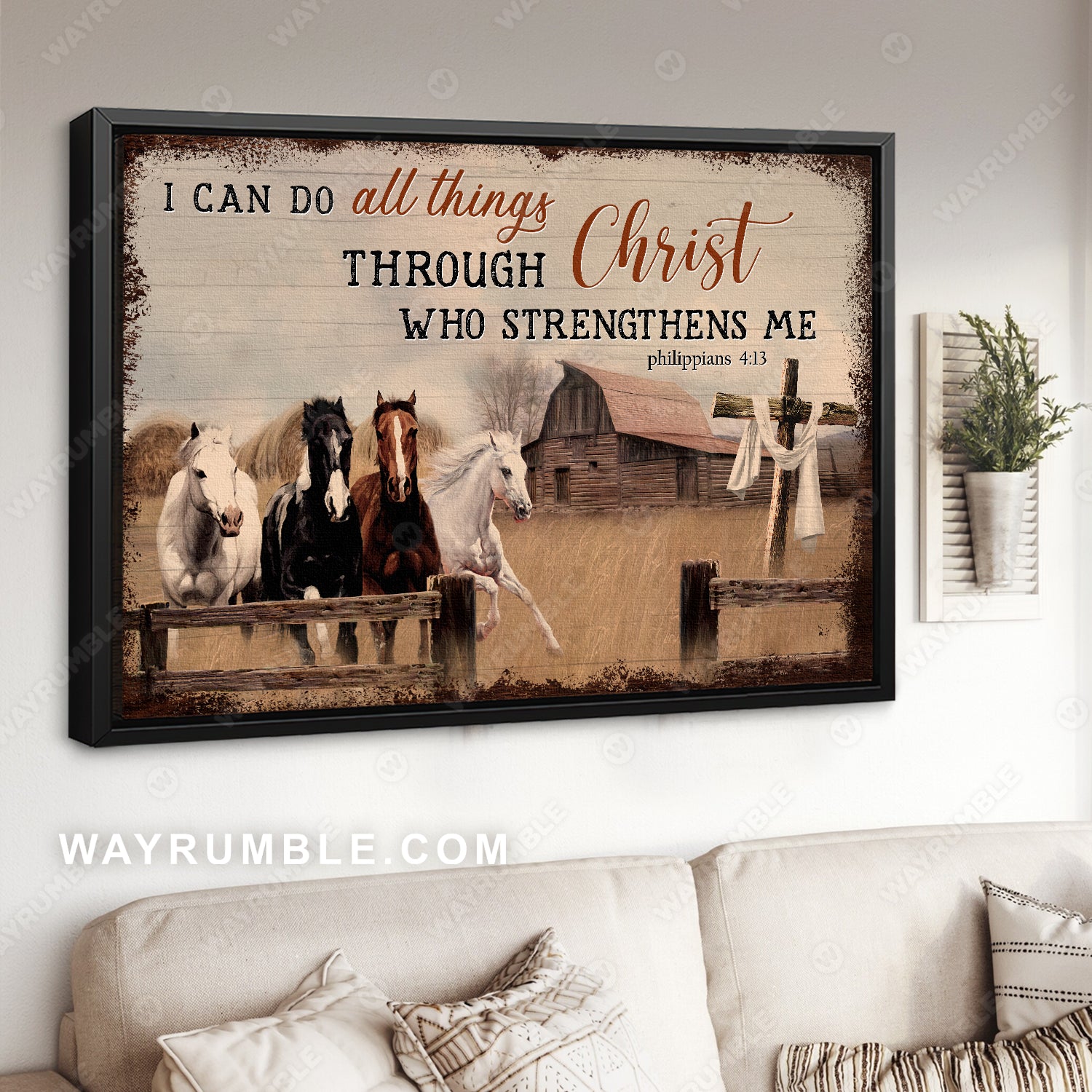 Quarter horses, Windy day, Vintage house, I can do all things through Christ who strengthens me - Jesus Landscape Canvas Prints, Christian Wall Art