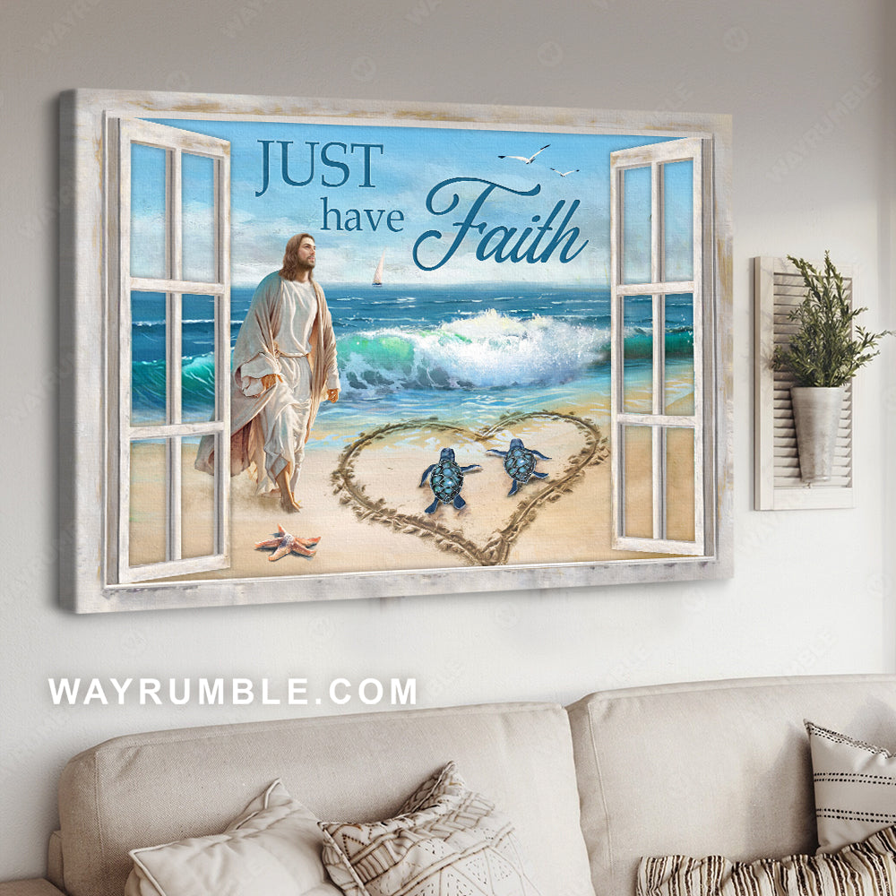 Jesus drawing, Heart shape, Sea turtle, Just have faith - Jesus Landscape Canvas Prints, Christian Wall Art