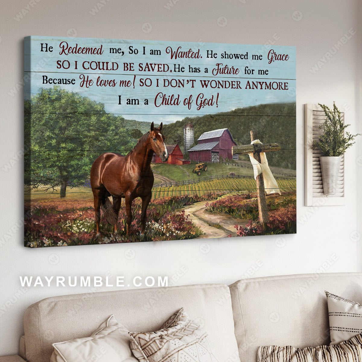 Green meadow, Horse painting, Beautiful forest, I am a child of God - Jesus Landscape Canvas Prints, Christian Wall Art