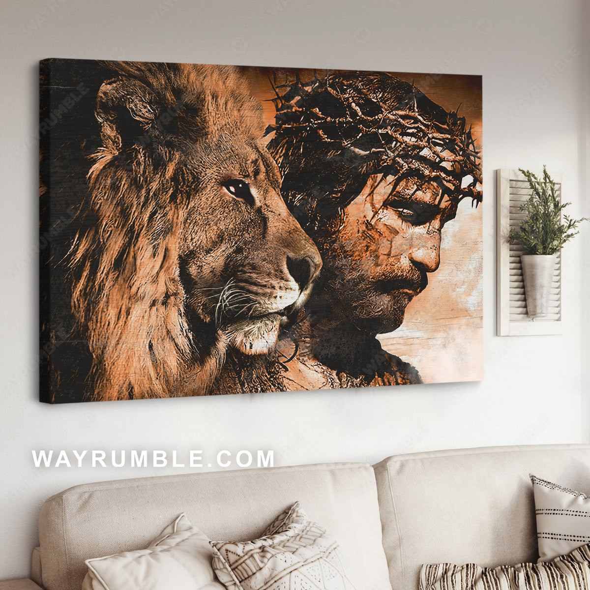 Unique Jesus painting, Amazing lion, Crown of thorn - Jesus Landscape Canvas Prints, Christian Wall Art