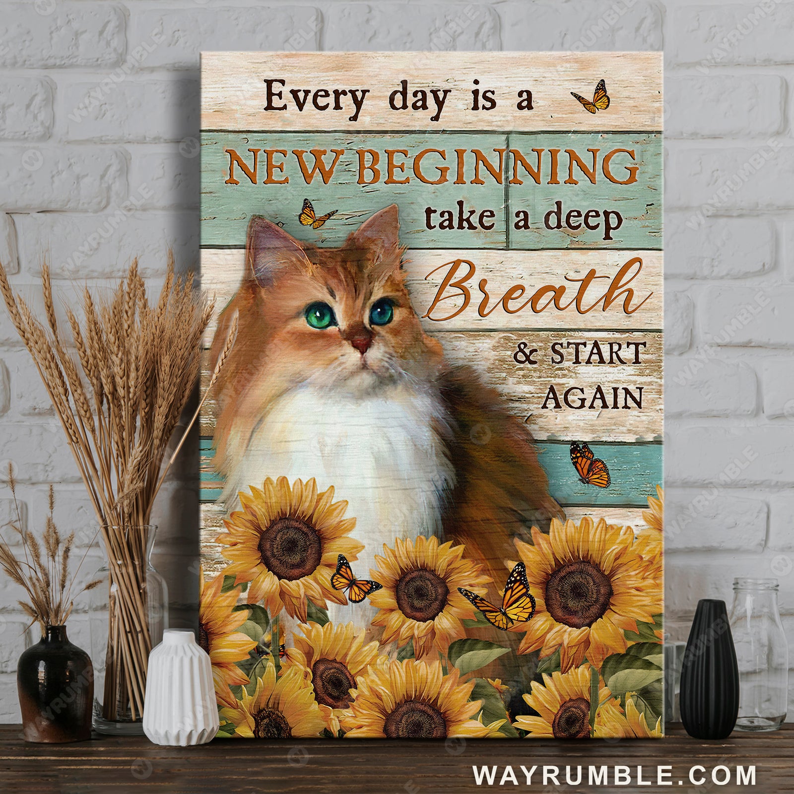 Pretty cat, Watercolor sunflower, Butterfly, Every day is a new beginning - Jesus Portrait Canvas Prints, Home Decor Wall Art