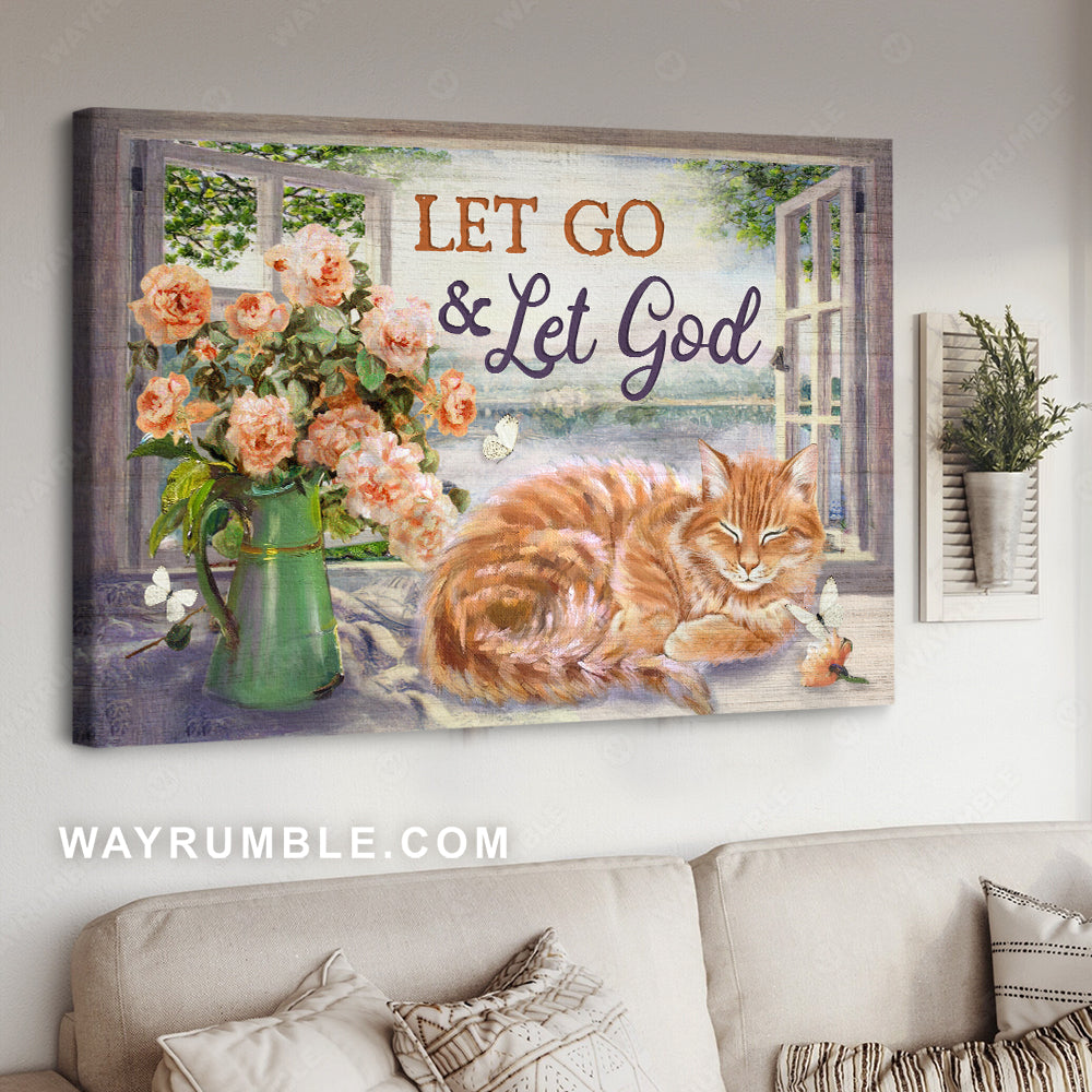 Cute cat drawing, Orange rose, Pretty butterfly, Let go and let God - Jesus Landscape Canvas Prints, Christian Wall Art