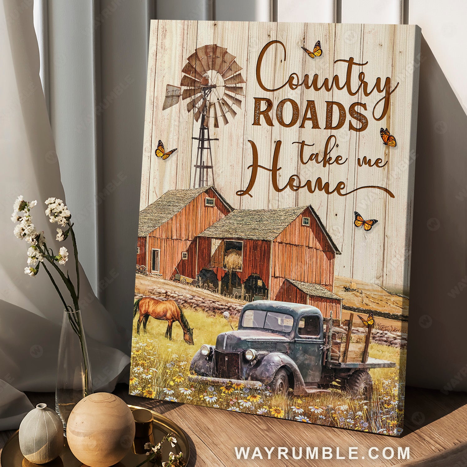 Blue ladybug car, Beautiful farm, Horse drawing, Country roads take me home - Jesus Portrait Canvas Prints, Christian Wall Art