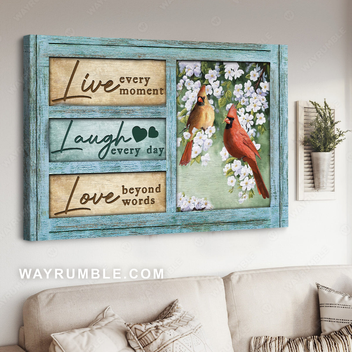 Cute cardinal, Jasmine flower, Green forest, Live every moment - Jesus Landscape Canvas Prints, Christian Wall Art