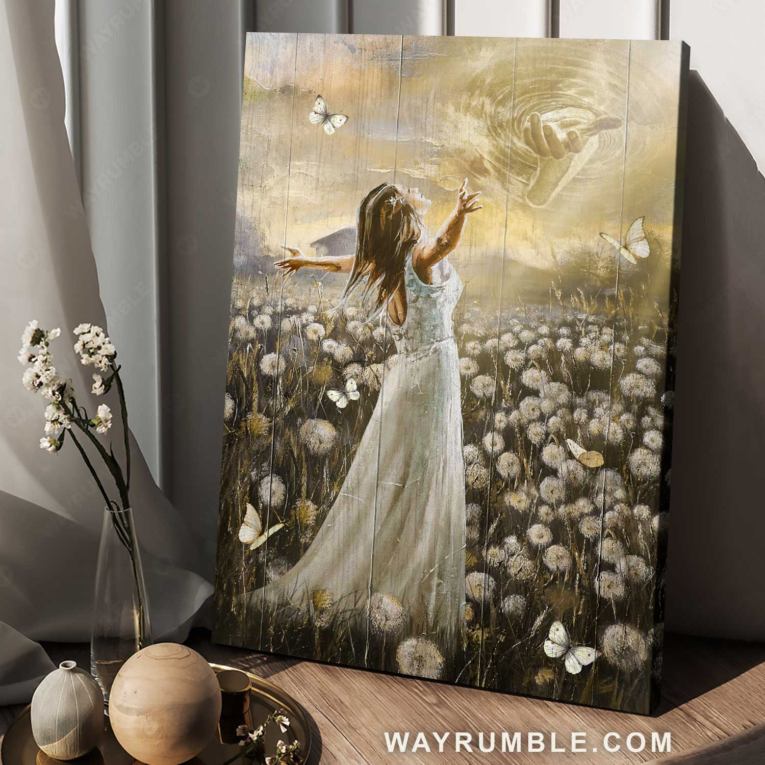 Walking with Jesus, Dandelion field, Jesus calls, Beautiful girl - Jesus Portrait Canvas Prints, Christian Wall Art