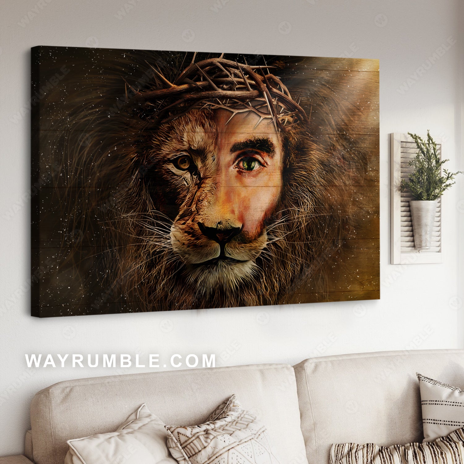 Lion of Judah, Amazing Jesus painting, Crown of thorn - Jesus Landscape Canvas Prints, Christian Wall Art