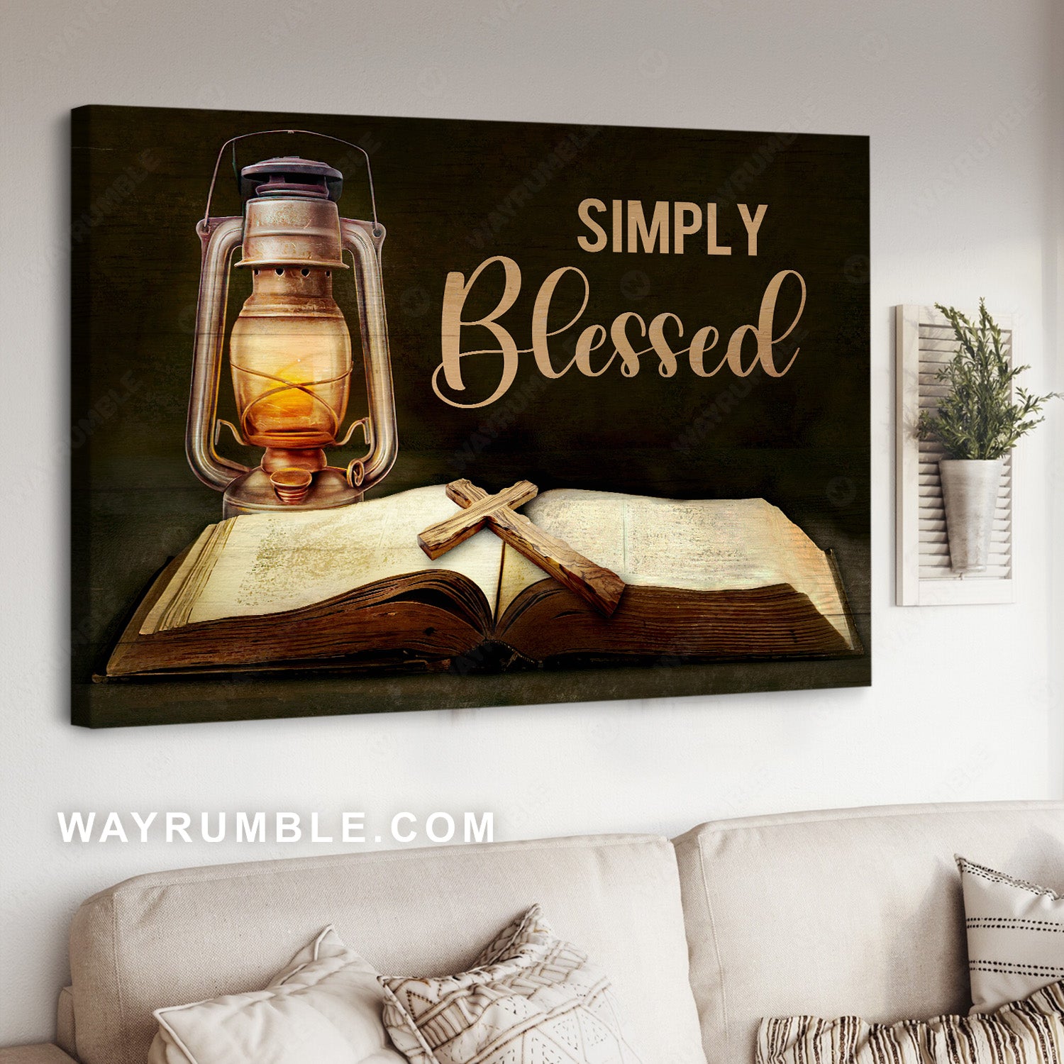 Antique lantern, Vintage bible, Cross drawing, Simply blessed - Jesus Landscape Canvas Prints, Christian Wall Art