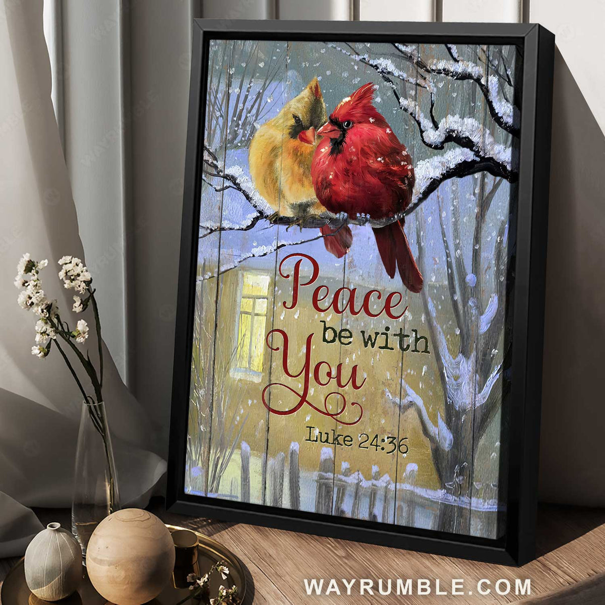 Lovely cardinal, Winter night, White snow, Peace be with you - Jesus Portrait Canvas Prints, Home Decor Wall Art
