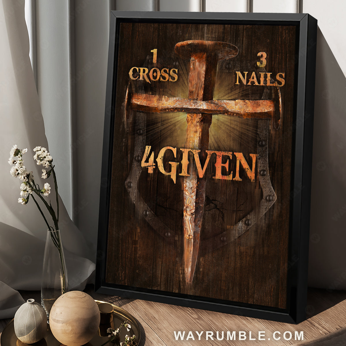 Unique cross, Warrior painting, 1 Cross, 3 Nails, 4 Given - Jesus Portrait Canvas Prints, Christian Wall Art