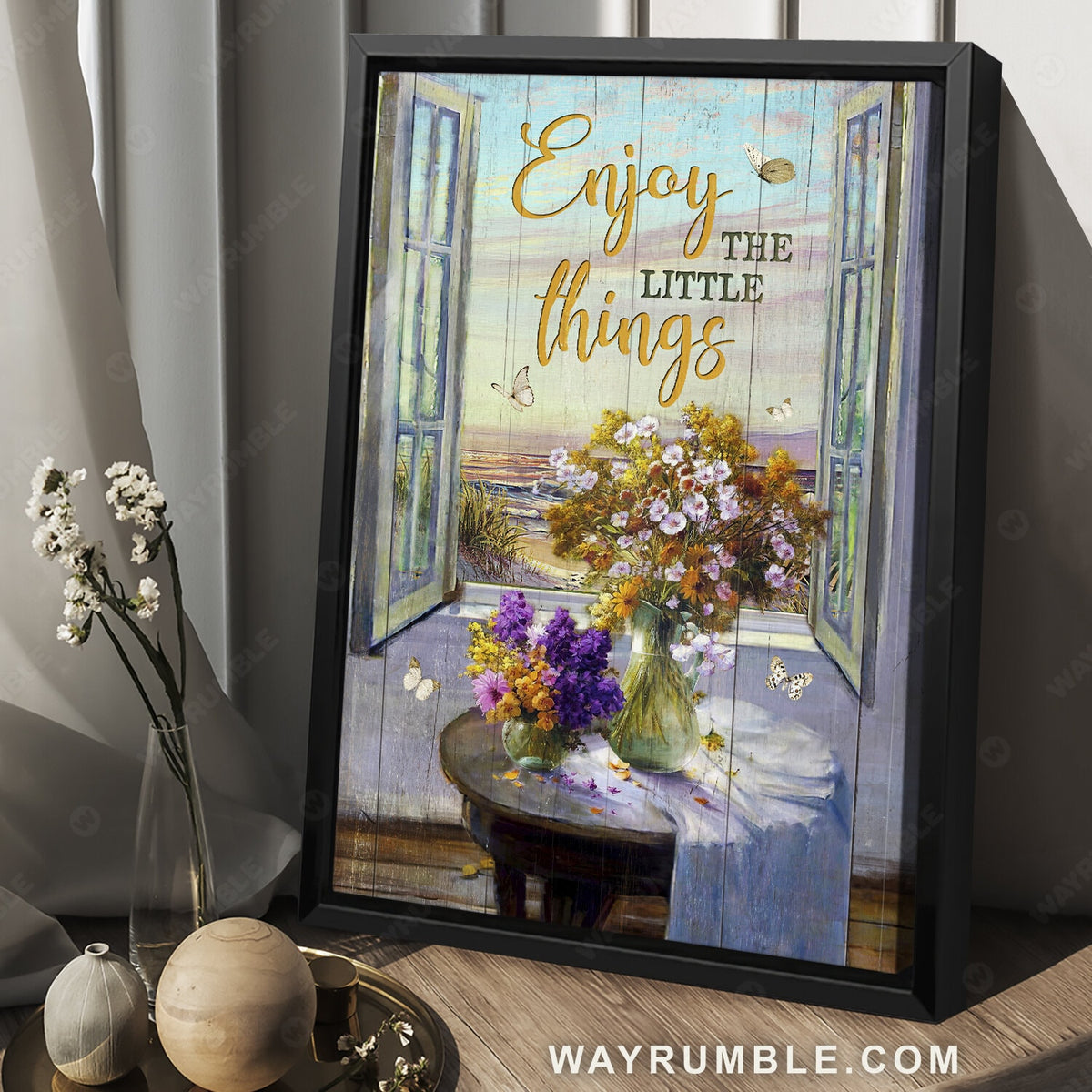 Purple flower drawing, Beach painting, Enjoy the little things - Jesus Portrait Canvas Prints, Christian Wall Art