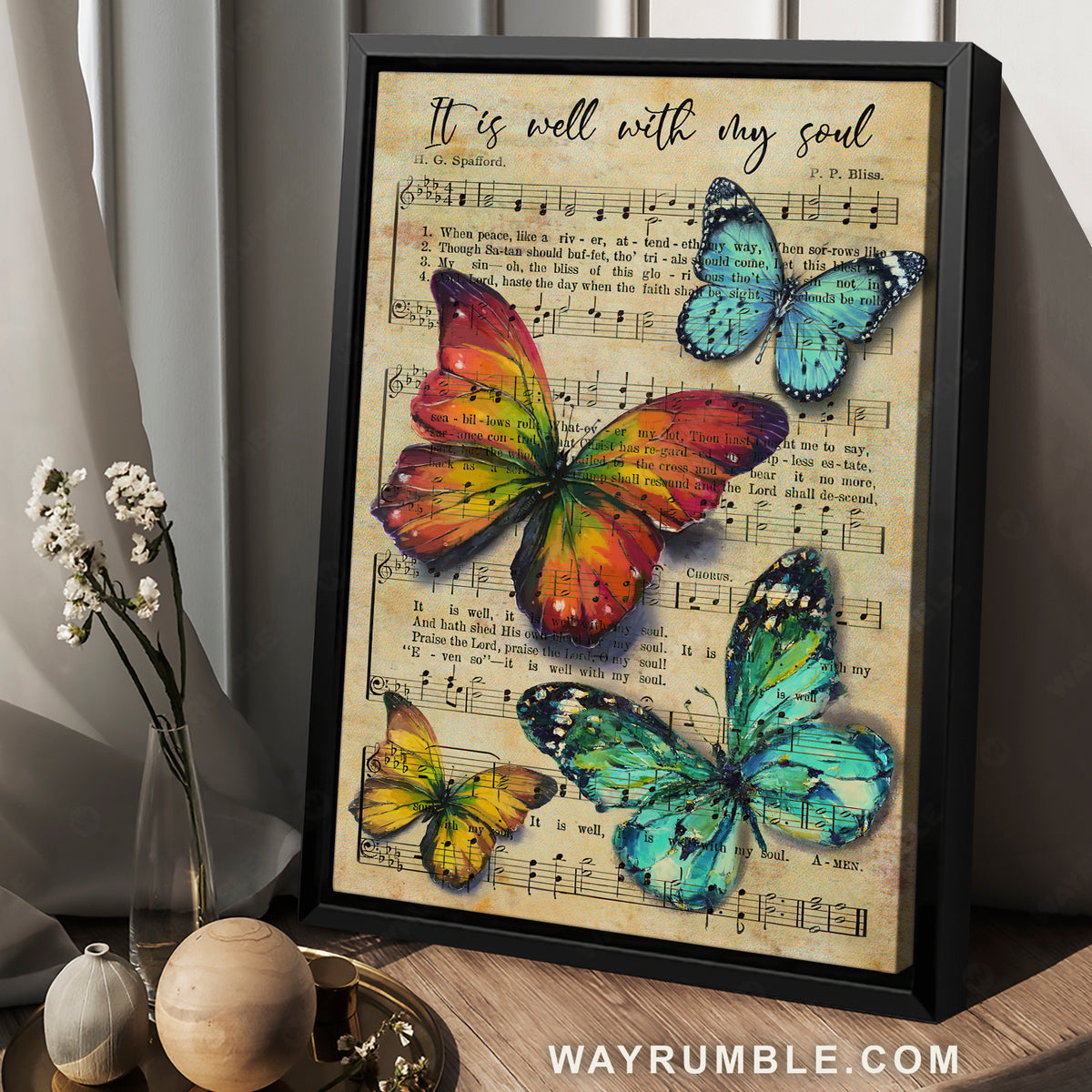 Brilliant butterfly, Antique music sheet, It is well with my soul - Jesus Portrait Canvas Prints, Christian Wall Art