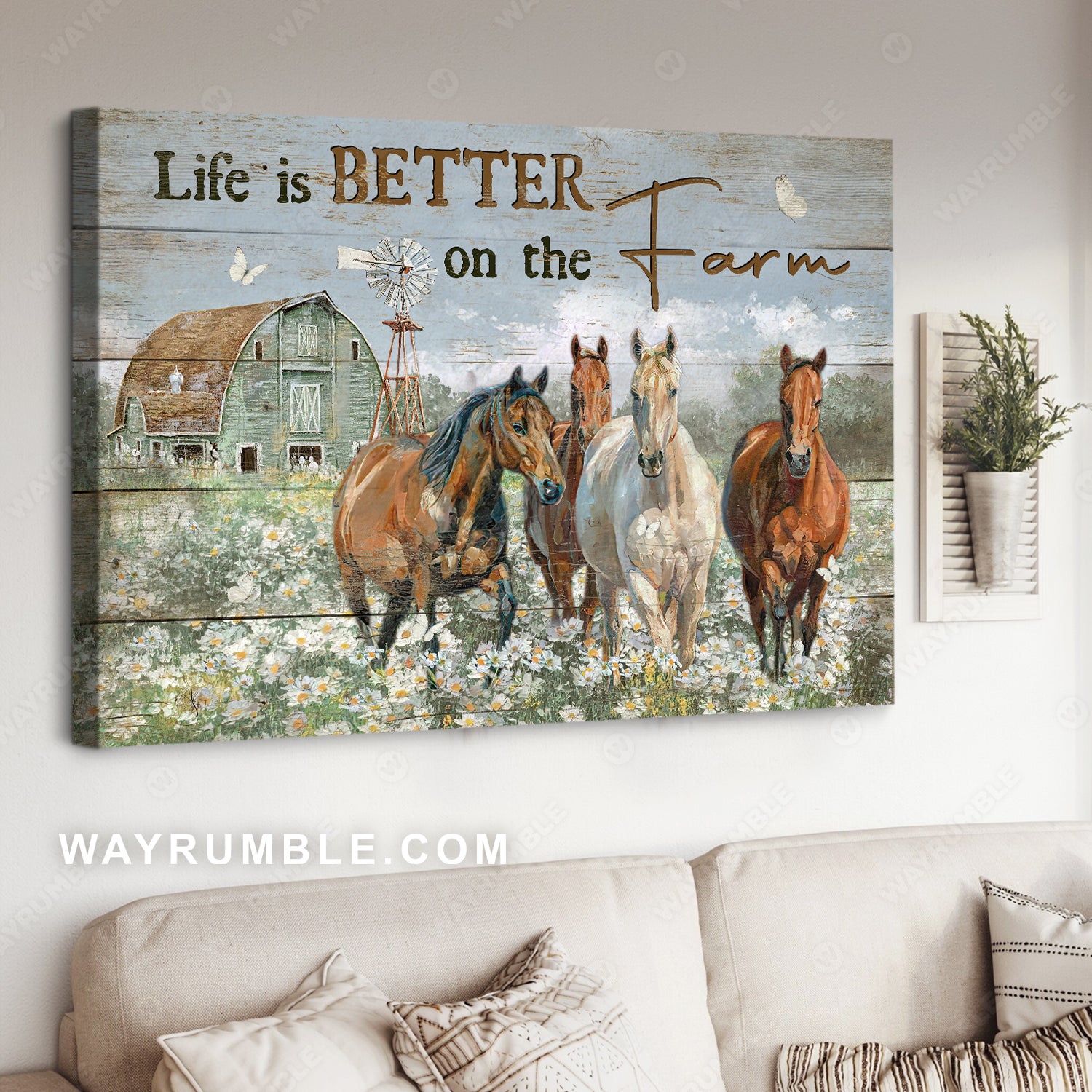 Running horse, Daisy field, Green house, Life is better on the farm - Jesus Landscape Canvas Prints, Home Decor Wall Art