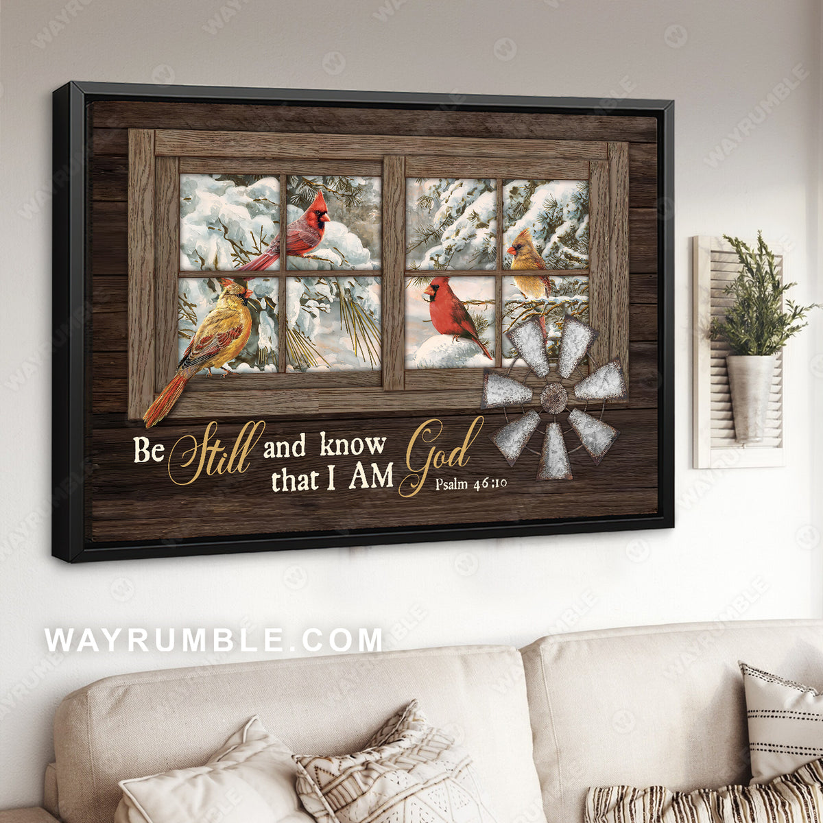 Stunning cardinal, Beautiful forest, Winter, Be still and know that I am God - Jesus Landscape Canvas Prints, Home Decor Wall Art